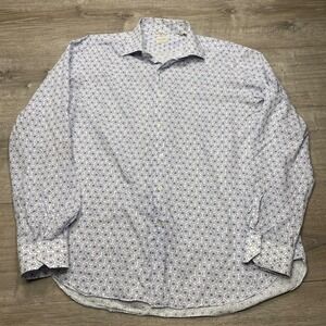 Culturata Button Down Shirt Mens 44 White Blue Red Geometric Tailored Italy